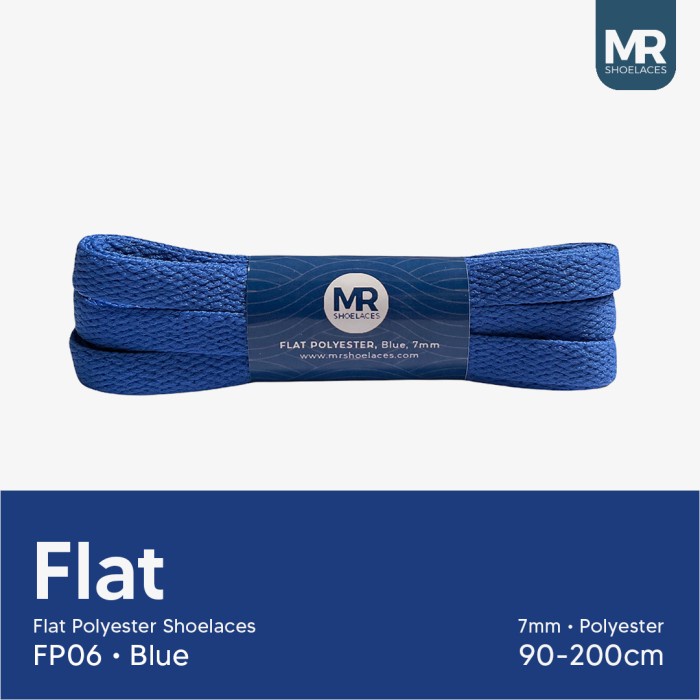 Original MR Shoelaces FP06 Biru (Blue) Tali Sepatu Pipih Flat 7mm 90cm-200cm Polyester Premium Shoelaces