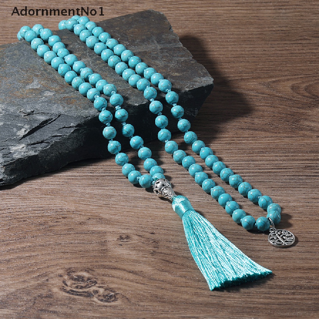 (AdornmentNo1) Kalung 108 Manik-Manik Batu Turquoise 8mm Untuk Yoga / Meditasi