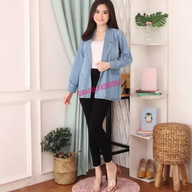 BLAZER JEANS DENIM WANITA LENGAN PANJANG