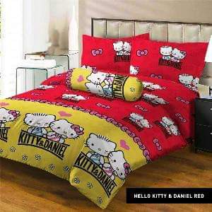 Sprei / spre / sprey Lady Rose 180 x 200 x 20 cm Motif Hellokitty and Daniel Red
