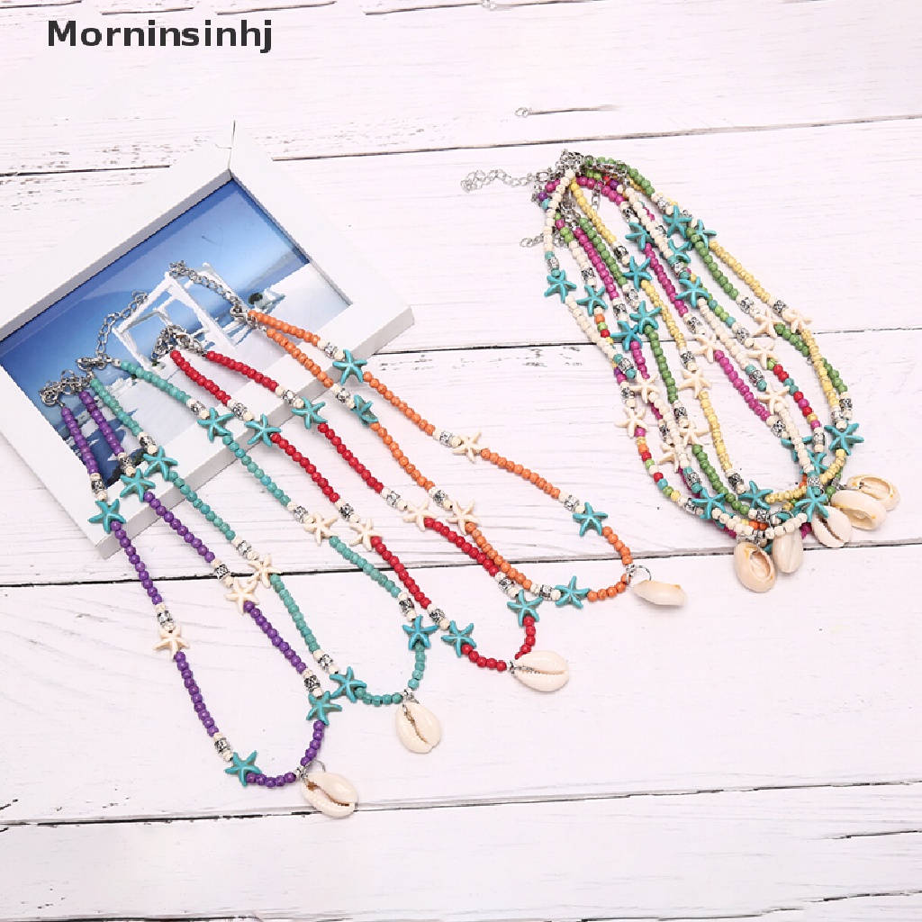 Mornin Kalung Choker Bohemia Wanita Desain Bintang Lautkerang Hias Manikmanik Turquoise