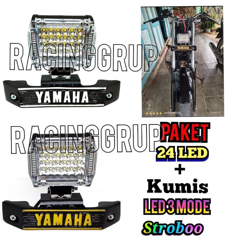 ( PAKET ) LAMPU TEMBAK LED 24 MATA 2MODE + BREKET KUMIS Tulisan Yamaha PNP RX-KING