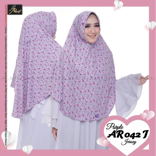 Hijab kerudung bergo daily serut jumbo motif Jersey by Hijab ArRafi AR 042 motif bunga kecil jumbo