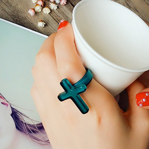 LRC CincinFashion Cross Decorated Simple Design Resin Korean Rings