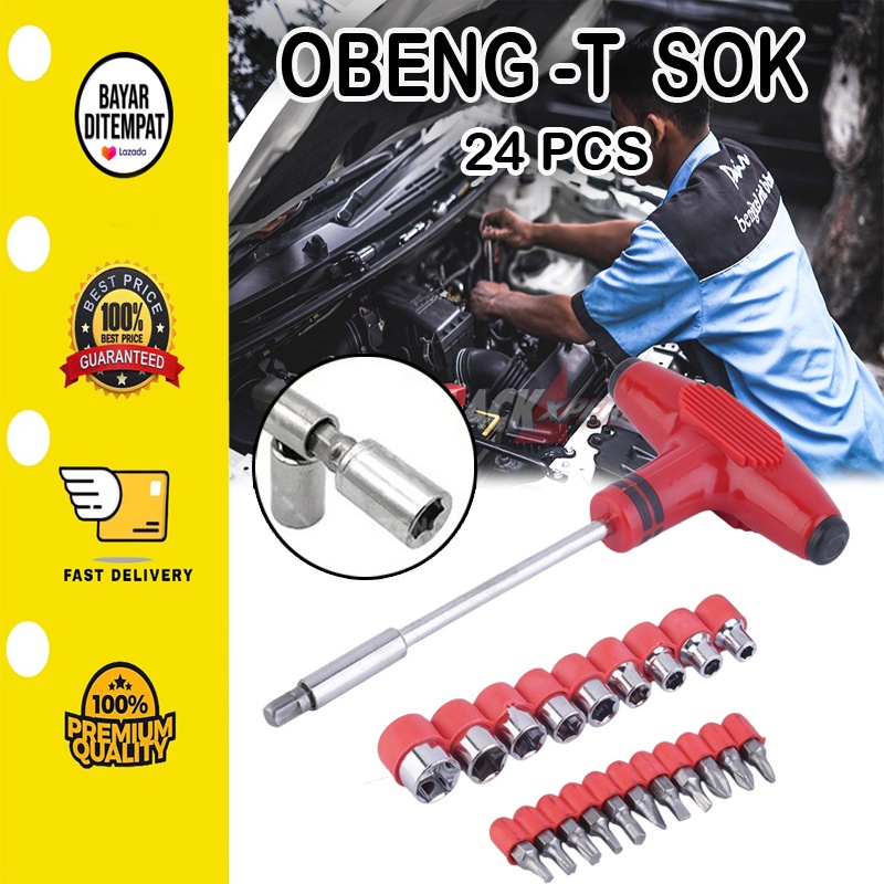 [BISA COD] Obeng set Kunci Set 24 in 1 Multifungsi Kunci Shock Obeng Palu T FIVE STAR 24PCS SOCKET &amp; BITOK