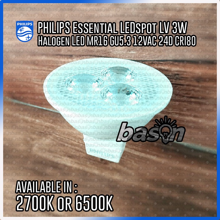 Philips Essential LED 3W MR16 24D 12V | HALOGEN LED | 2700K atau 6500K