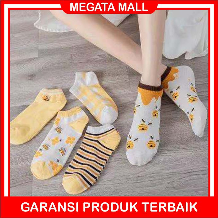 ♫ Megata ♫ A101 Kaos Kaki Wanita Motif Bunga Lebah Bee Kuning Fashion Korea Women Sock Import