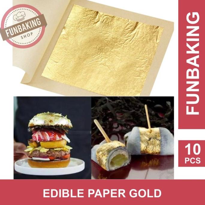 

+++++] FunBaking - 10Pcs GOLD EDIBLE LEAF SHEET KERTAS EMAS FOOD GRADE 24K