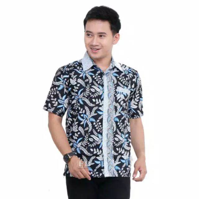 Kemeja batik print motif blarak biru