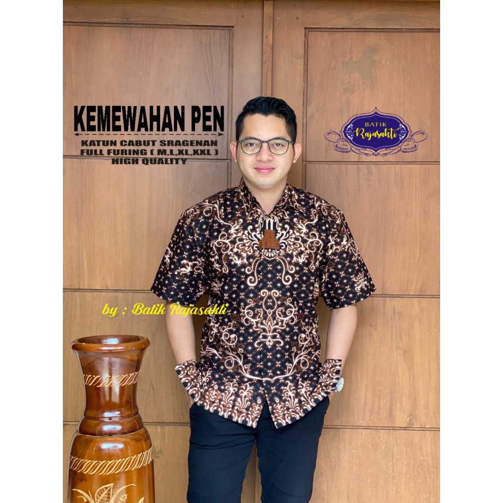 KEMEWAHAN PEN Atasan Baju Kemeja Batik Pria Lengan Pendek PREMIUM LAPIS FURING RAJASAKTI