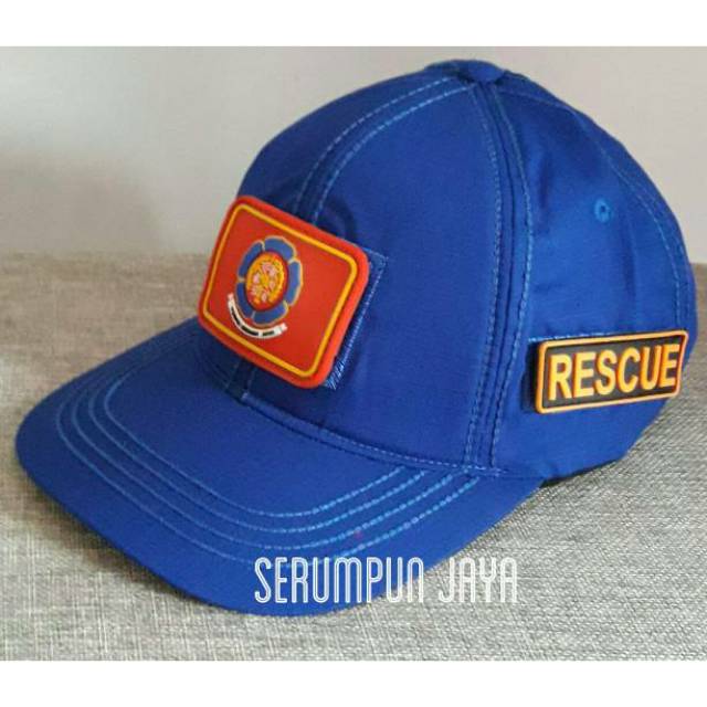 TOPI DAMKAR BIRU - TOPI DAMKAR 3PATCH RESCUE VELCRO BIRU