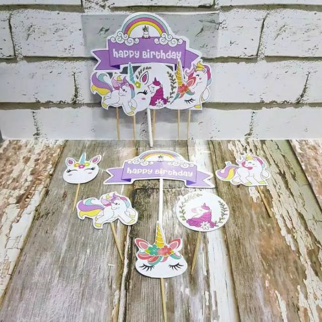 TOPPER CAKE SET UNICORN / CAKE TOPPER KARAKTER UNICORN / TOPPER TART UNICORN / UNICORN HIASAN KUE