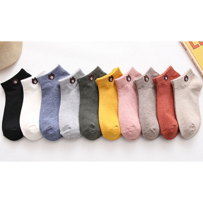 SAO - K351 Kaos Kaki Brown / Kaos Kaki Ankle Cute / Socks / Kaos Kaki Line Beruang Brown Unisex-6