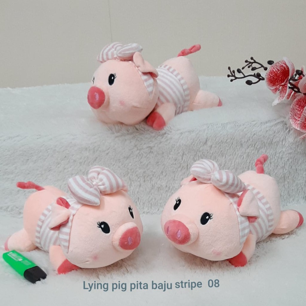 Boneka lying pig stripe 25cm/boneka Pig/boneka animal/boneka babi