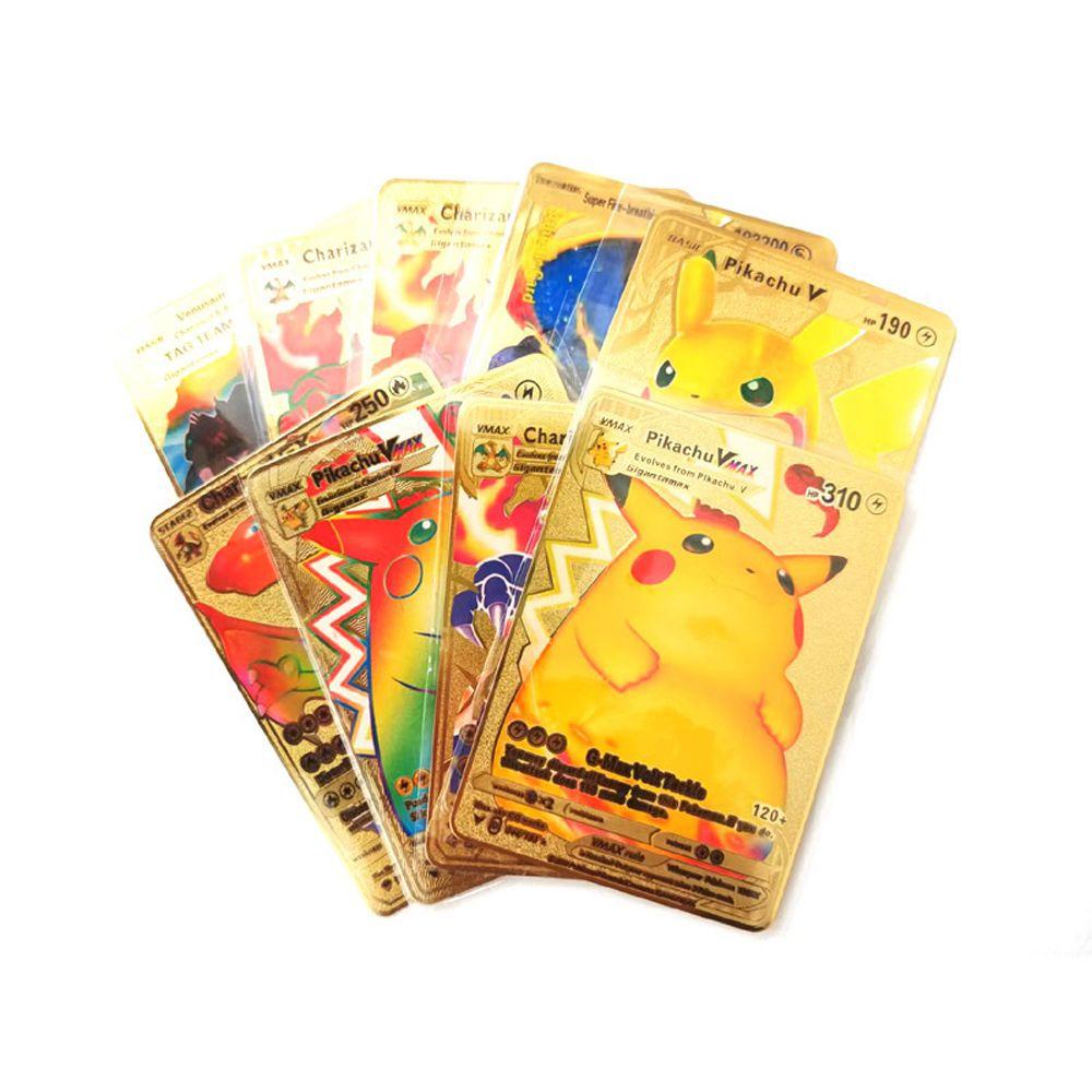 LANFY 1pc Pokemon Cards Children Gift Pikachu Golden Card Game Card Birthday Gifts Game Arceus Vmax Trading Collection Cards Trading Battle Display Metal DIY Card