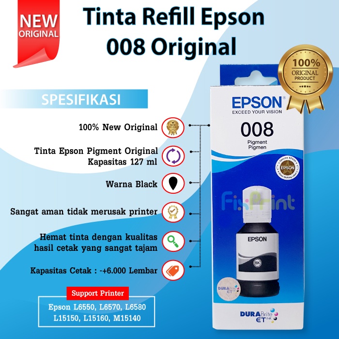 Tinta Epson Original 008 Printer L6460 L6490 L15180 L15150 L15160