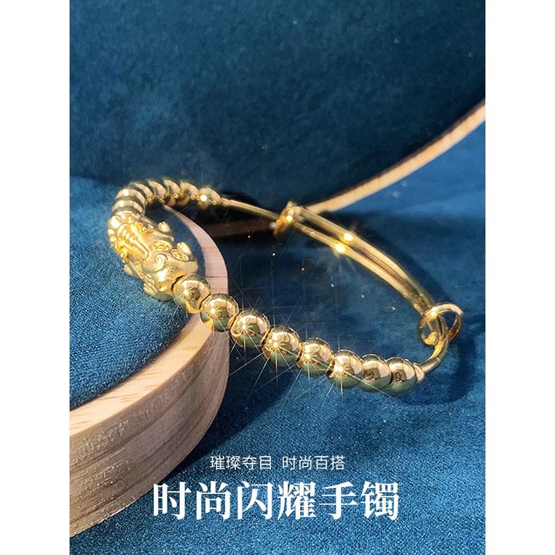 Gelang Manik-Manik Bola Pixiu Gold plated Emas Asli Kadar 375 Gaya Korea Klasik Untuk Wanita