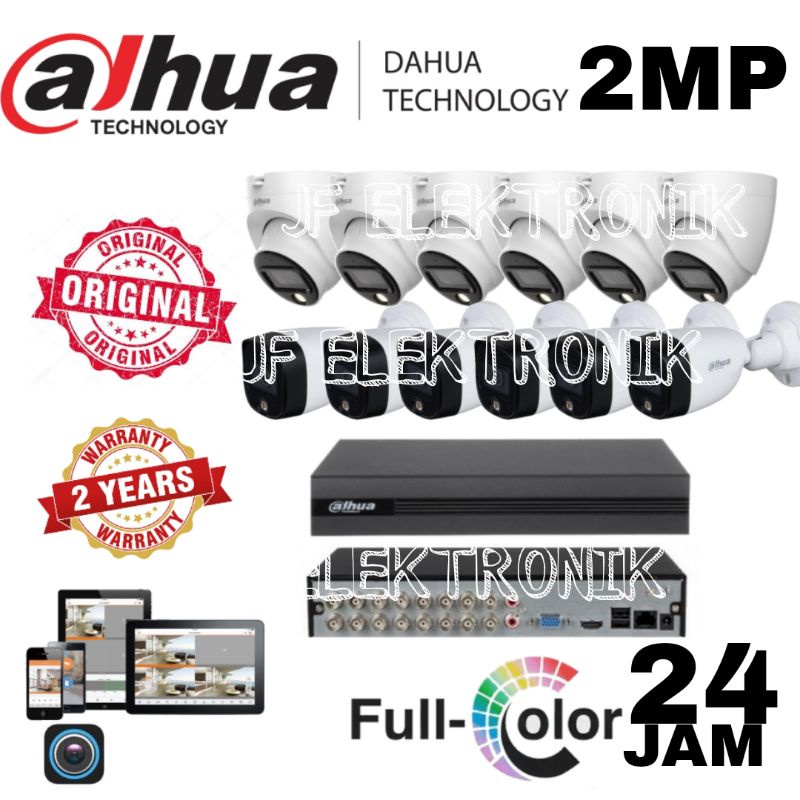 Paket Cctv Dahua 16 Channel 12 Kamera 2mp Full Color 1080p Komplit Tinggal Pasang