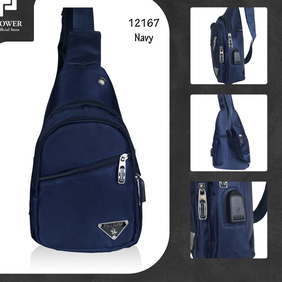 ◊ Tas Selempang Pria Sling bag Import POLO SUPER Tas Slempang Dada USB Portable Tas Polo Original ♥