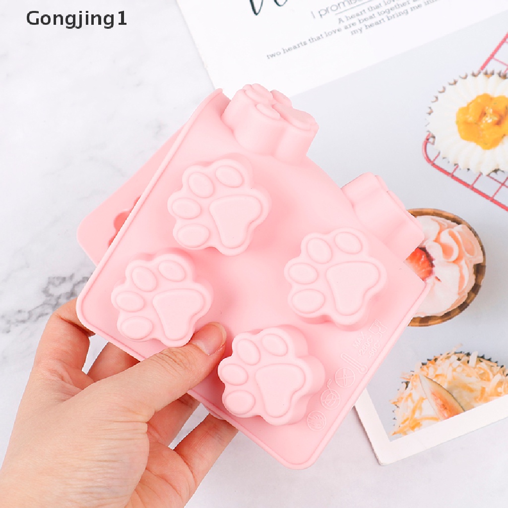 Gongjing1 Cetakan Kue / Makanan 10 Slot Bentuk Telapak Kaki Kucing Bahan Silikon