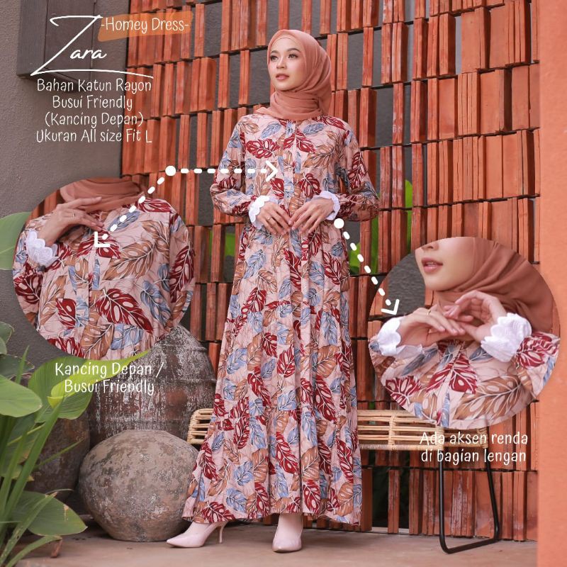 Homey Dress Zara Termurah - Gamis Dewasa Motif Bahan Katun Rayon Premium Nyaman Diapakai | Bisa Cod