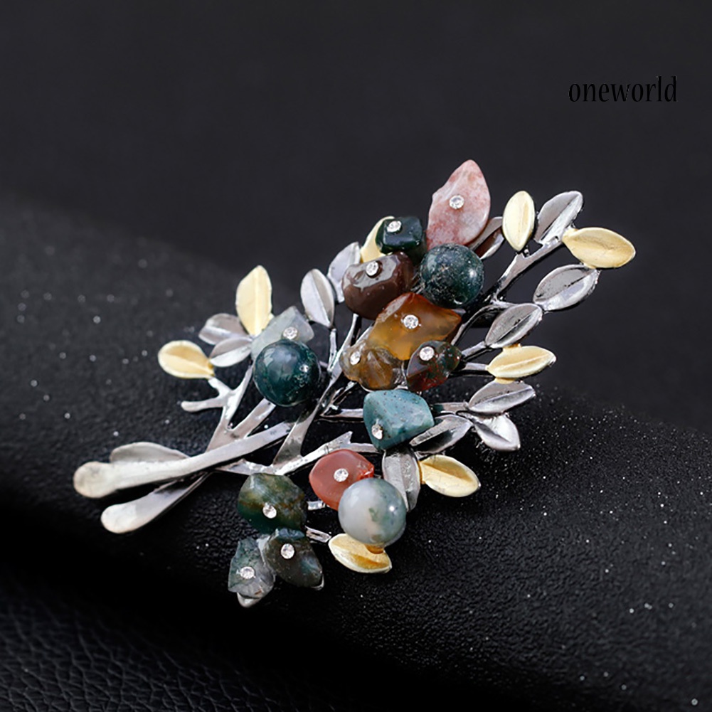 OW@ Colorful Leaves Rhinestone Brooch Pin Shirt Decor Women Jewelry Party Gift