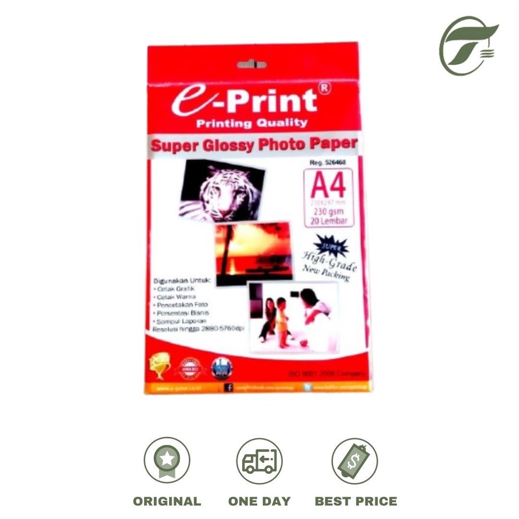 

PHOTO PAPER SUPER GLOSSY A4 200GSM 20 LEMBAR HIGH-GRADE E-PRINT (SAEP-PGL02200HG)