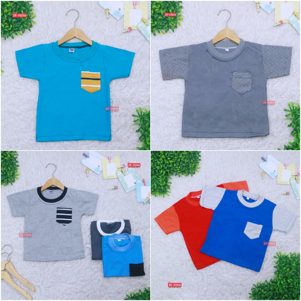 Kaos John Ethes uk Bayi 6-12 Bulan / Baju Polos Anak Laki-Laki Atasan Oblong Reglan Lengan Pendek Saku