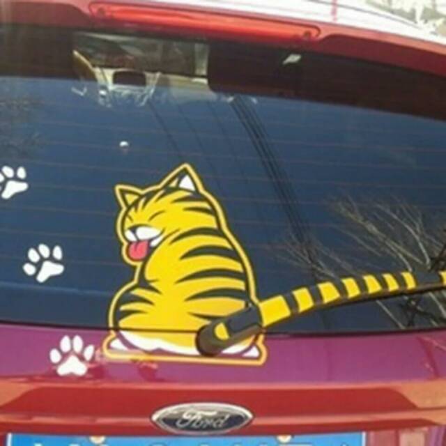 Stiker Kucing Kaca Mobil Wiper Belakang Cat Sticker Moving Tail Ekor Bergerak Kanan Kiri Lucu