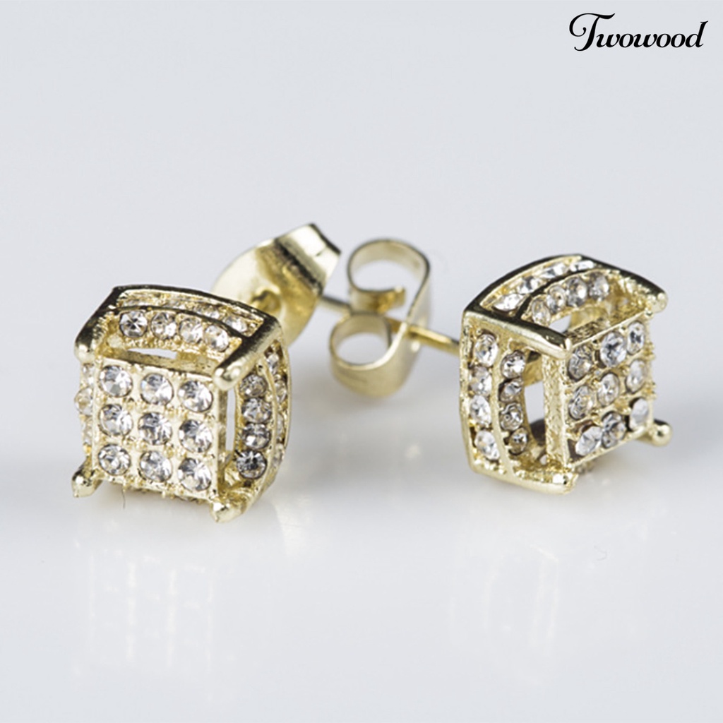 1 Pasang Anting Stud Cubic Zirconia Bentuk Persegi Bahan Alloy Untuk Daily Life