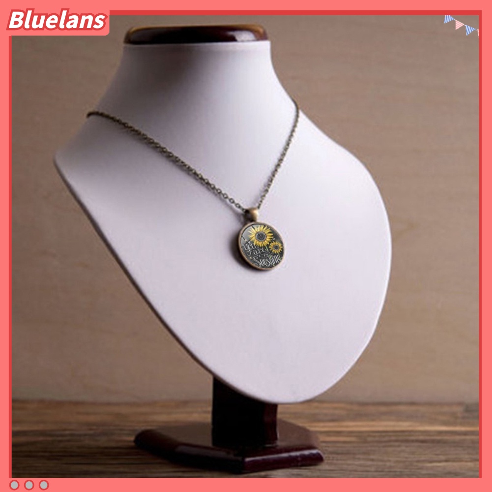 Bluelans Vintage Sunflower You Are My Sunshine Cabochon Glass Chain Necklace Jewelry