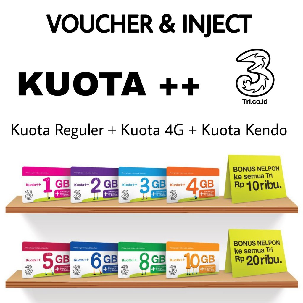 Voucher & Inject Paket Data Kuota Internet Three Tri 3 Murah Kuota ++ 4G Kendo | Shopee Indonesia