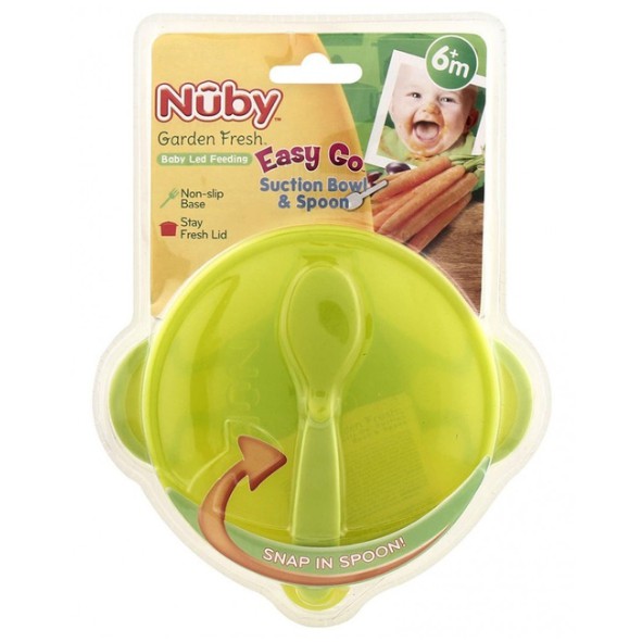 Nuby Garden Fresh Suction Bowl 'n Spoonlid -  Easy Go Suction Bowl and Spoon