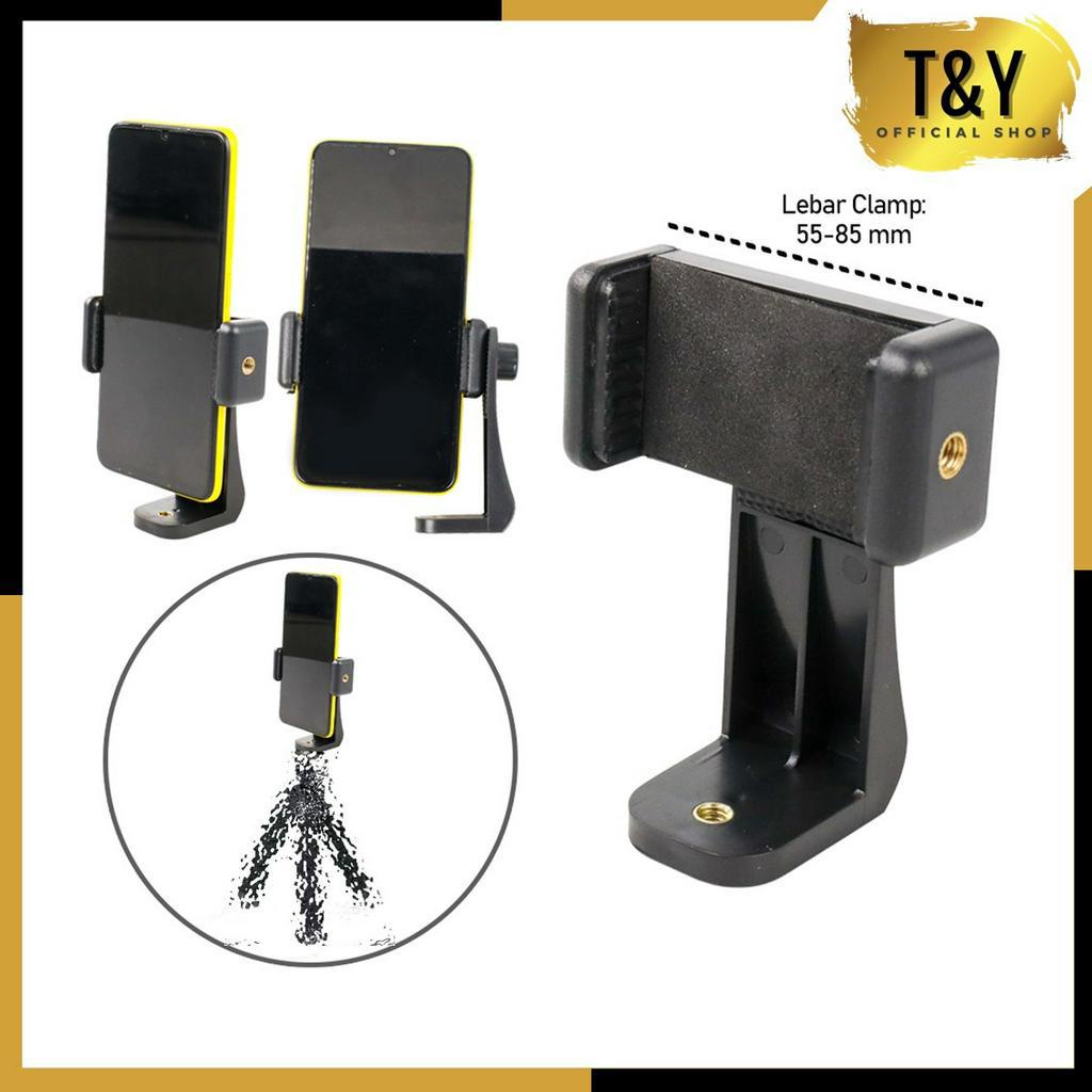 T&amp;Y Phone Holder Tripod 360° Adapter Cell Phone Clipper Holder Vertical 360 Rotation Sambungan Tongsis Monopod Tripod U Mount Phone Holder Hp Led Mic Ring Light