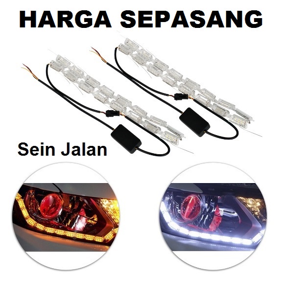 Sepasang Lampu Led Alis Kristal Mobil 50 Cm Sein Gerak 12V 12 Volt