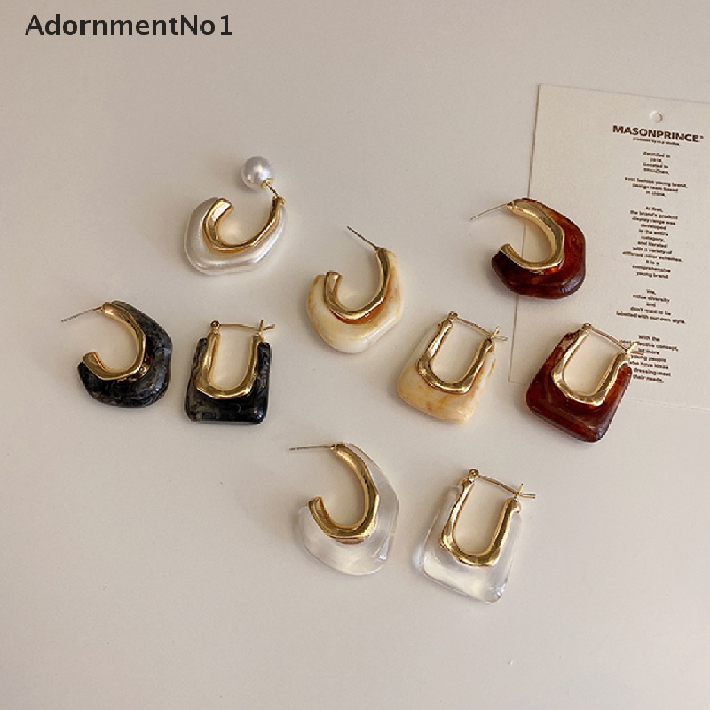 (AdornmentNo1) Anting Bulat Geometri Asimetris Bahan Resin Akrilik Transparan Untuk Wanita