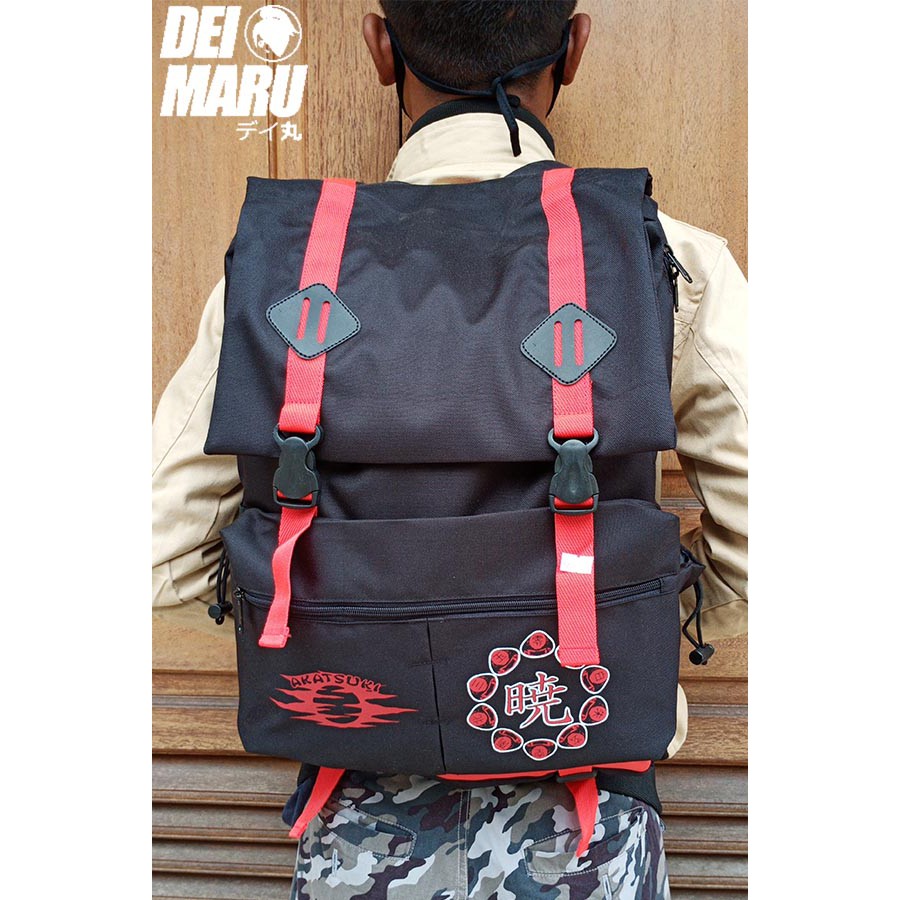 Tas Backpack Bagpack Anime Naruto Akatsuki Ring Hitam DeiMaru Ransel