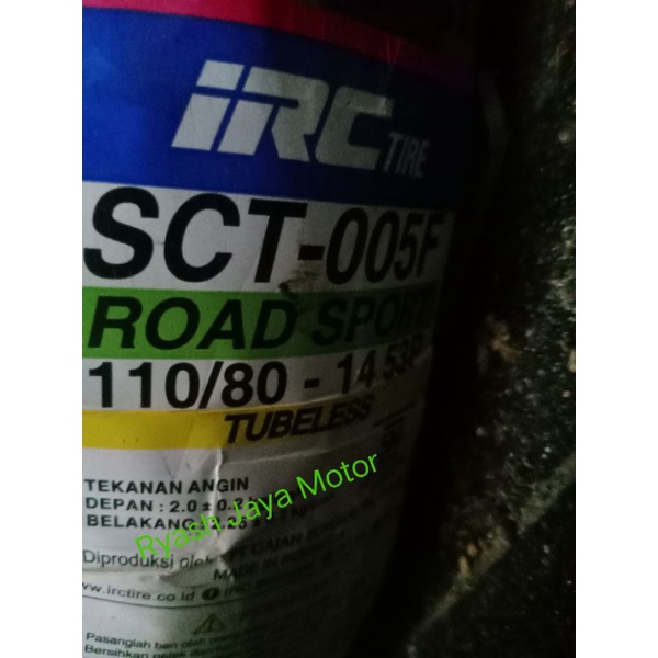 Ban tubeless IRC tipe  SCT-005 110/80-14 for Beat/Lexi/Vario 110/125/150/Scoopy/Spacy/ Aerox/Pcx
