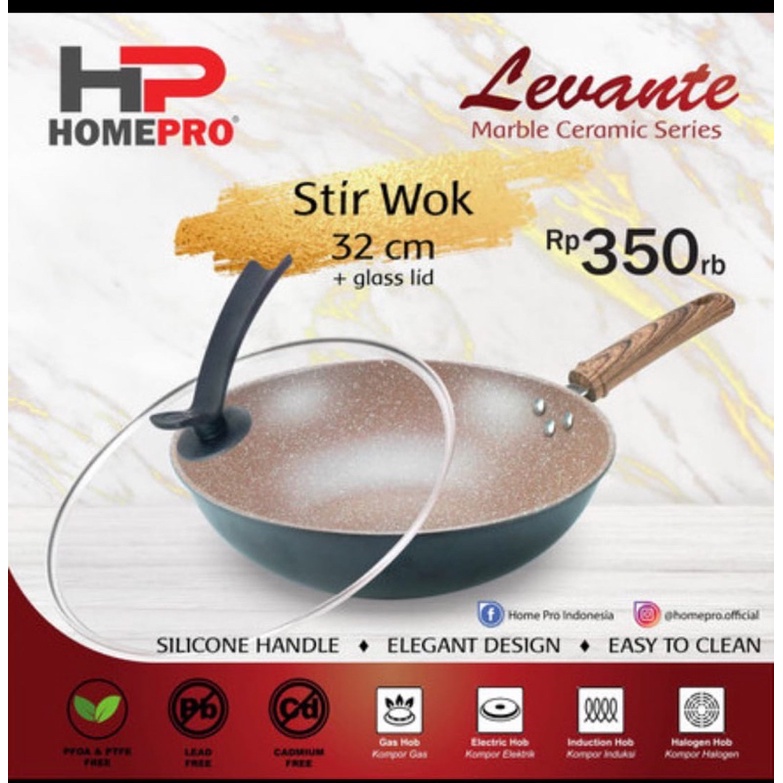 Stir wok pan ceramic premium / wajan anti lengket keramik 32 cm + tutup kaca