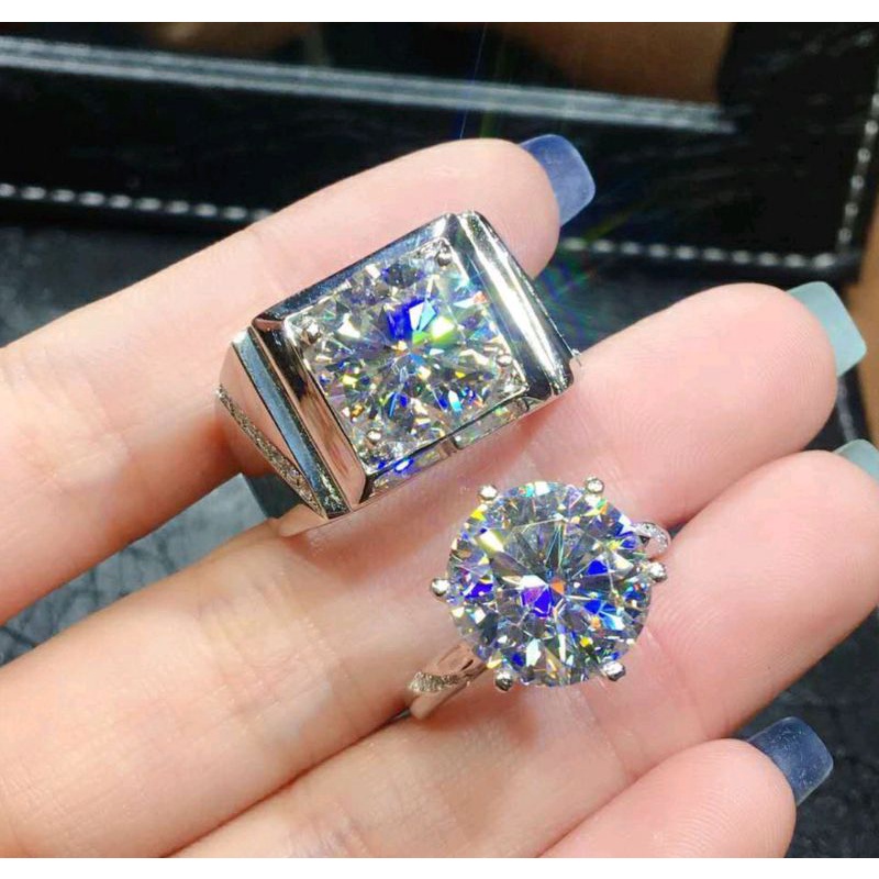 Cincin Pasangan Kawin Platinum Berlian Kristal Perak Pria Wanita Fashion