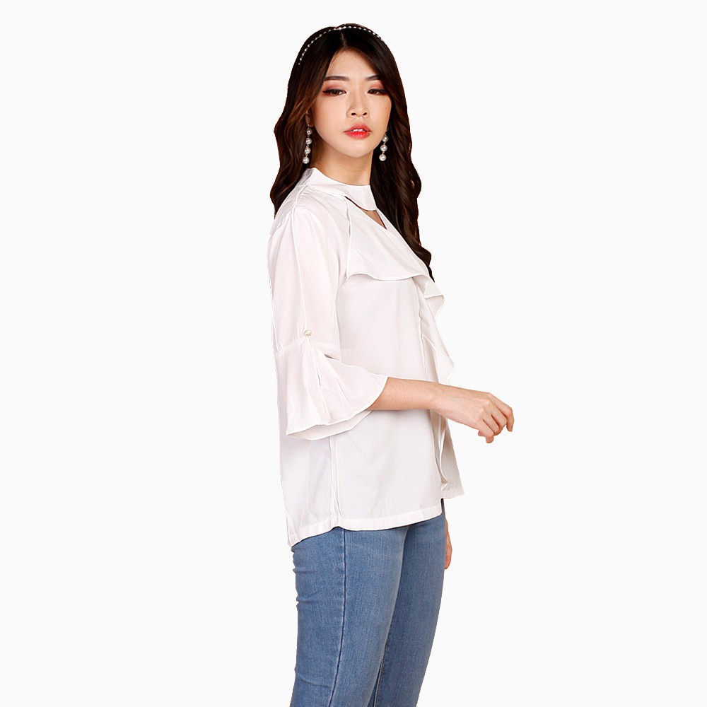 Blouse Leher Tinggi Model Korea lengan 3/4 model terbaru - XSHOP new Samantha