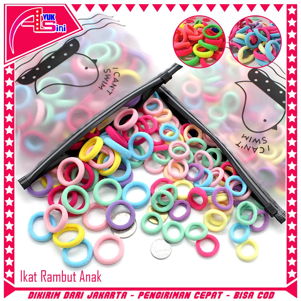 Ikat Rambut Anak Set Isi 100 Pcs || Aksesoris Rambut Korea || Ring