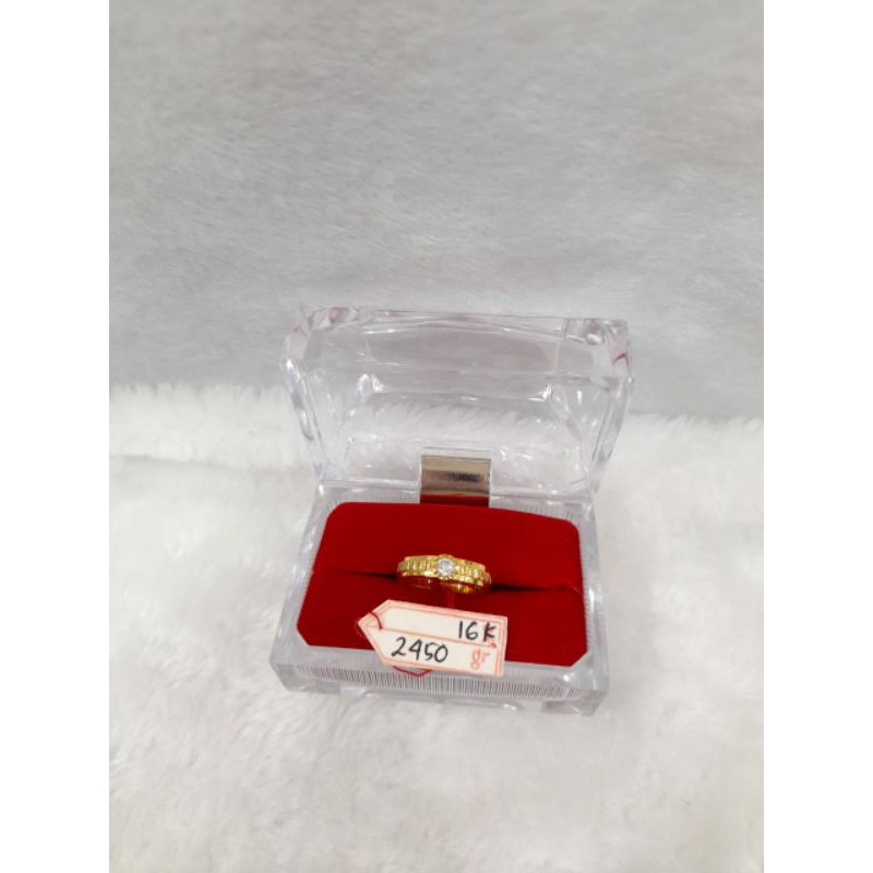 CP1380F143F cincin kawin tunangan permata putih garis emas kuning asli berat 2.450 no 15 kadar 70%