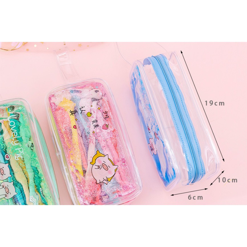 Tempat Pensil GLITER JUMBO Gambar BABI / Tempat Kosmetik Glitter Motif Babi / Wadah Penyimpanan Unik