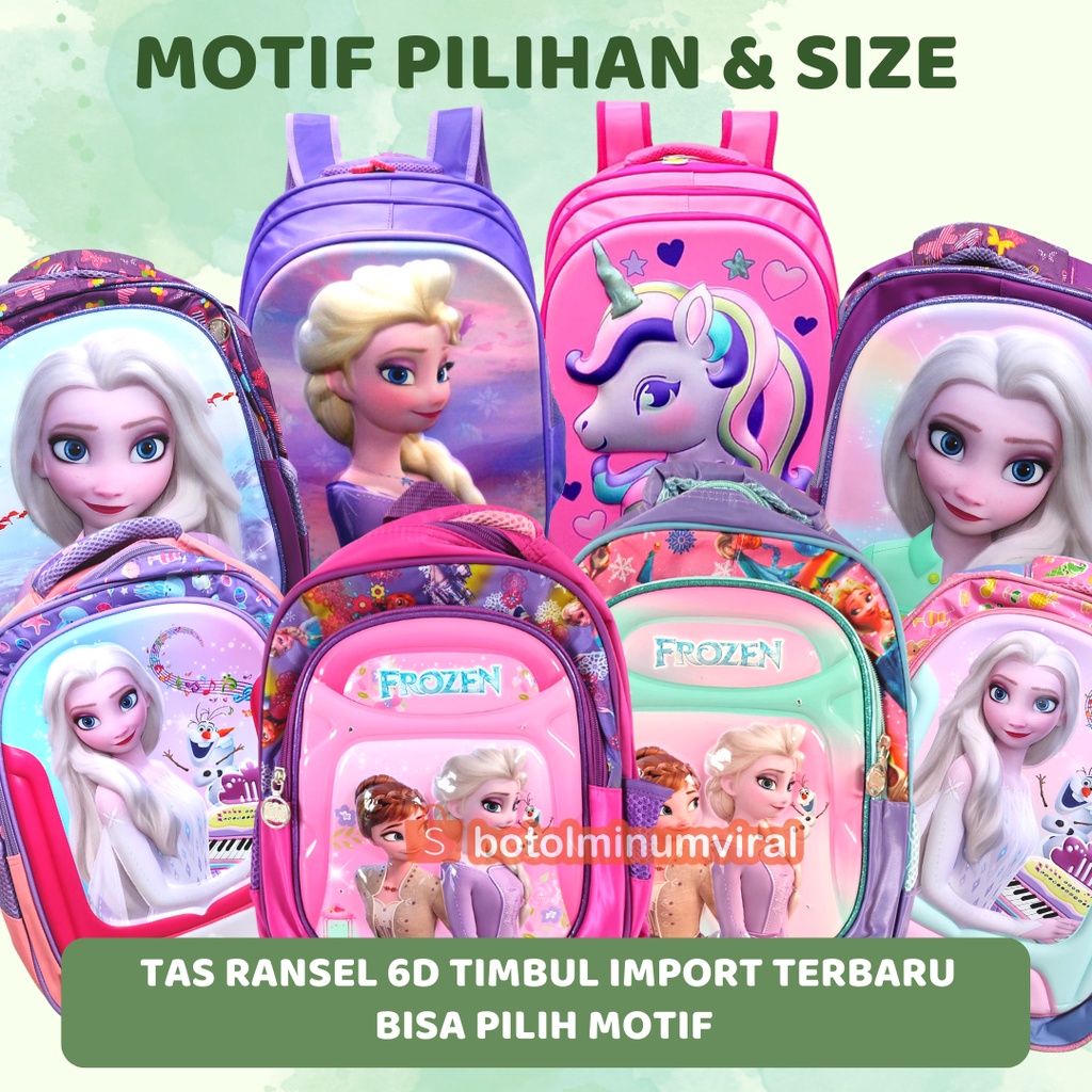 Tas Ransel Anak Sekolah Cewek Motif Disney Frozen Sofia Little Pony