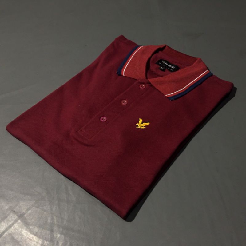 Kaos Polo Lyle & Scott Logo Bordir Maroon Full Tag + Label Casual Pria