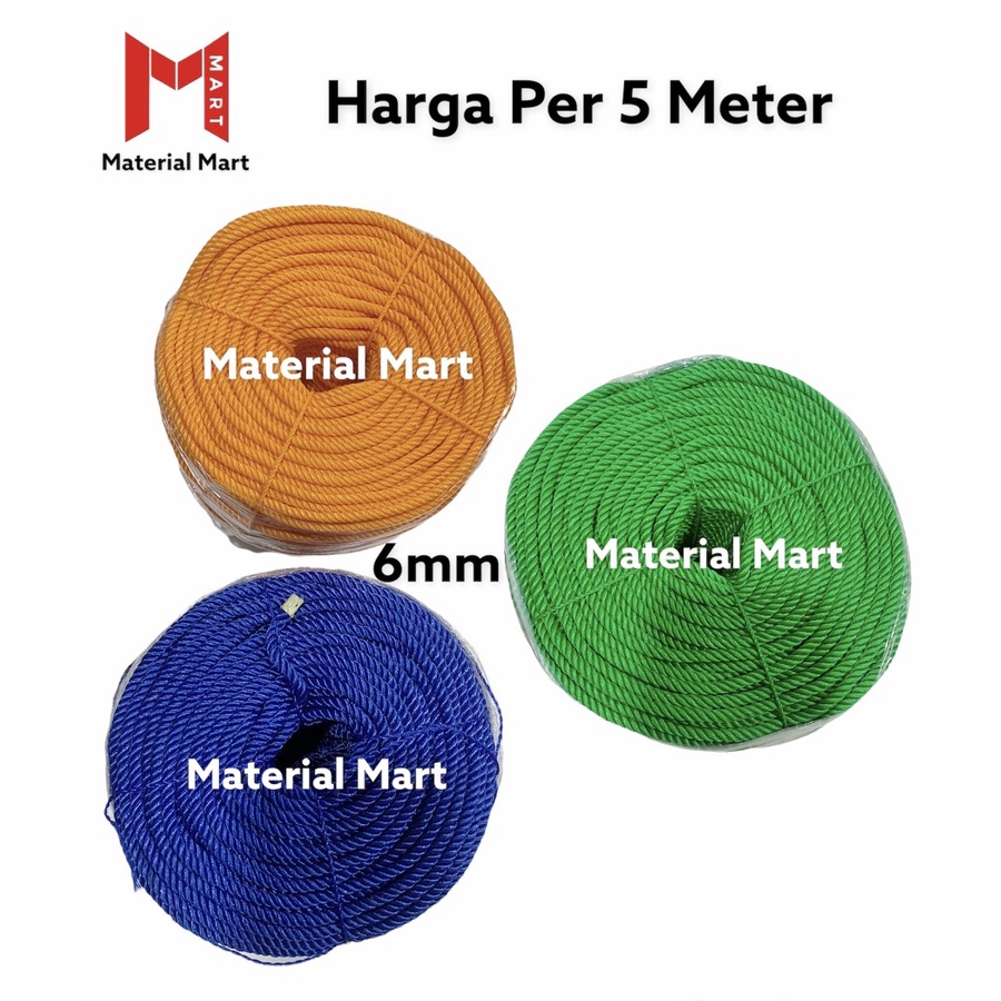 Tali Tambang Plastik 5mm | Tali Plastik Nylon 6mm | Tali Jemuran (5MTR) | Material Mart