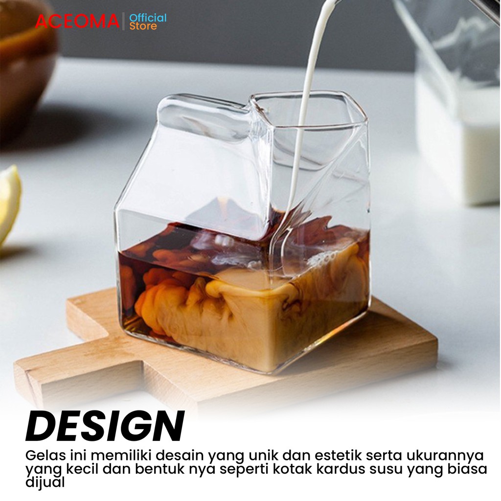 Gelas Susu Kaca Estetik Unik Lucu Bentuk Kotak Design Milk Box Aesthetic-1