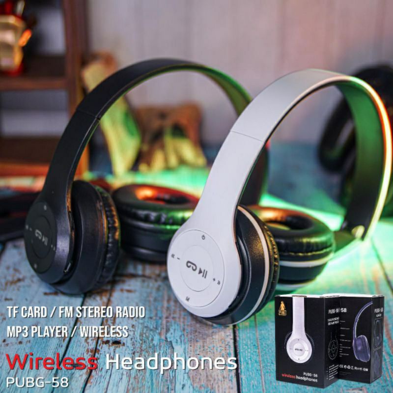 HEADPHONE BANDO BLUETOOTH WIRELESS PUBG-58 BANDO GAMING SUARA BASS