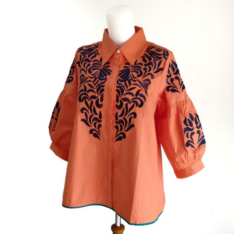 Balleys Kemeja Wanita Bordir Tribal Etnik Lengan Balon